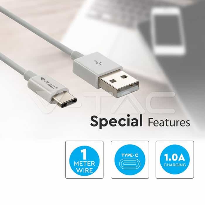 Тип C USB Кабел Бял Серия "Silver" 1 метър