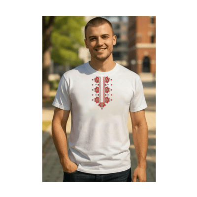 Бяла тениска с шевица на духа XL