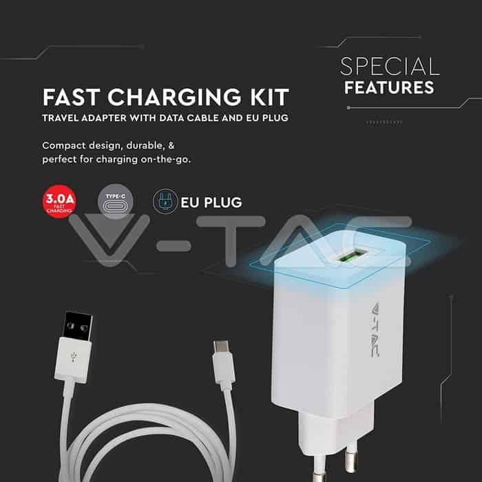 Сет за Бързо Зареждане Type C USB Бял
