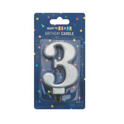 Свещ за рожден ден-3-сребро-8см-1бр