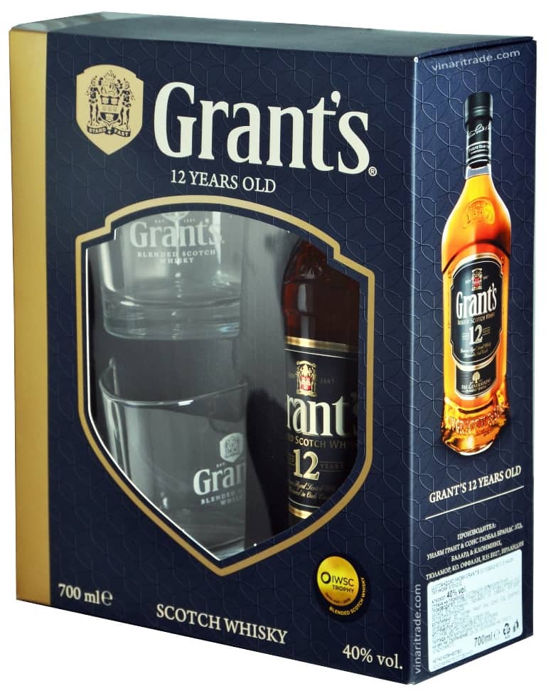 Уиски Grant`s 12 години 0.7л. + 2 чаши