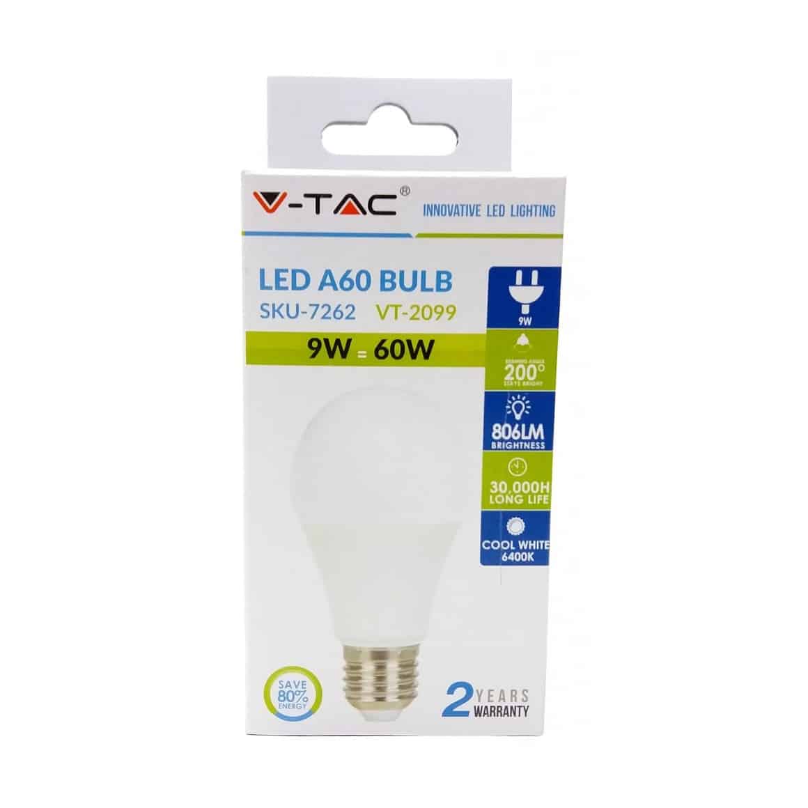 LED крушка V-TAC 9W E27 4000K