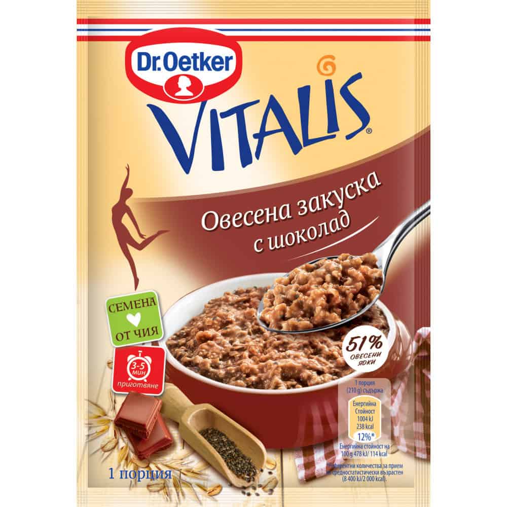 Овесена закуска Vitalis с чия и шоколад Dr. Oetker, 60 г