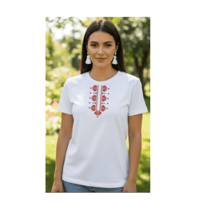 Бяла тениска с шевица на духа 3XL