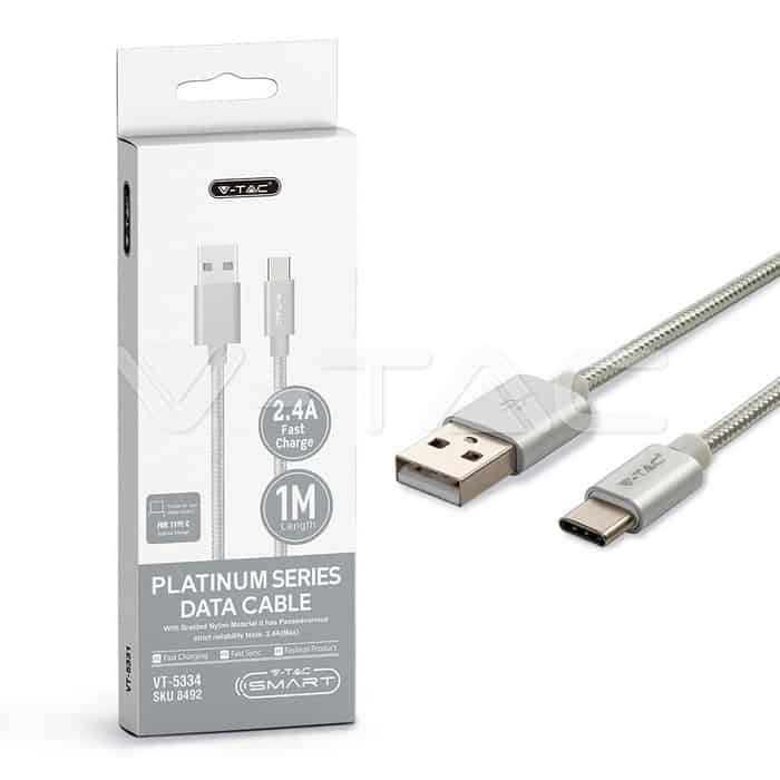 Тип C USB Кабел Сребрист "Platinum" 1метър