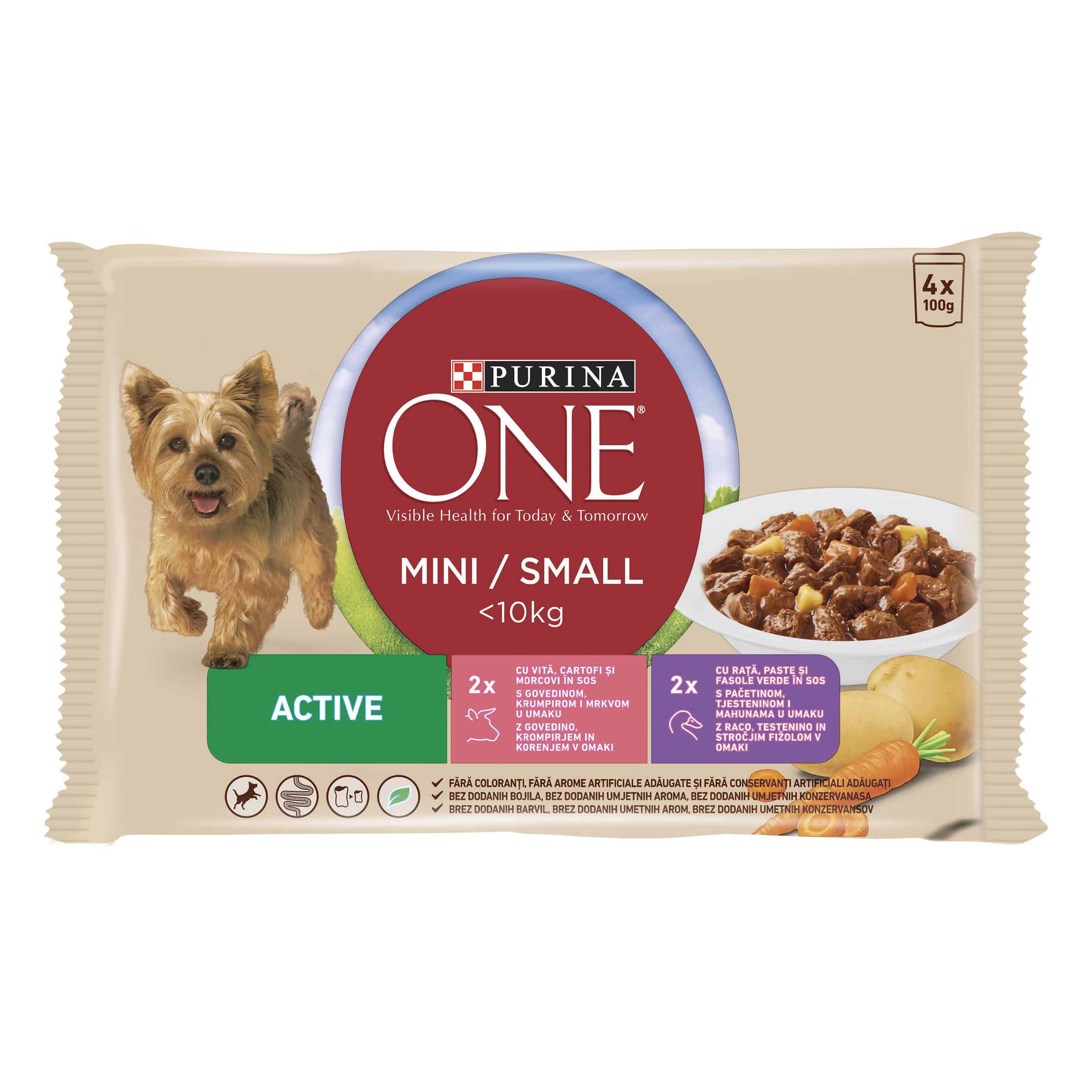 Храна за кучета Purina one mini Active говеждо 4х100 гр