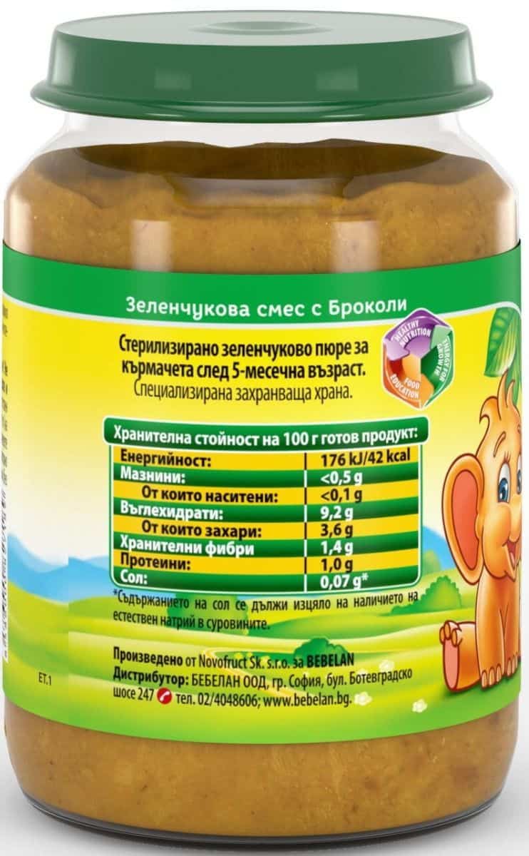 Пюре Bebelan Зел. смес с броколи 5м 190гр