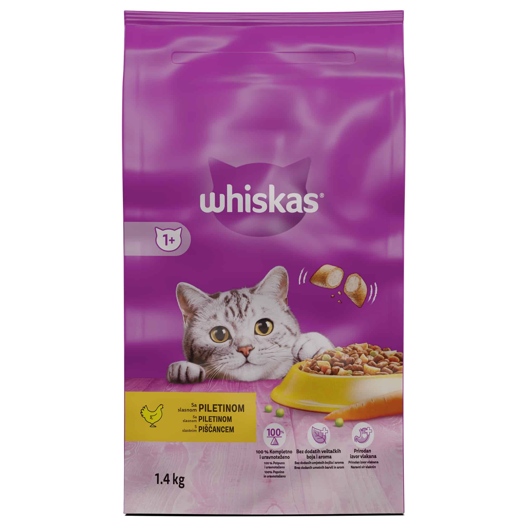 Храна Whiskas пиле/зеленчуци хапки 1.4кг