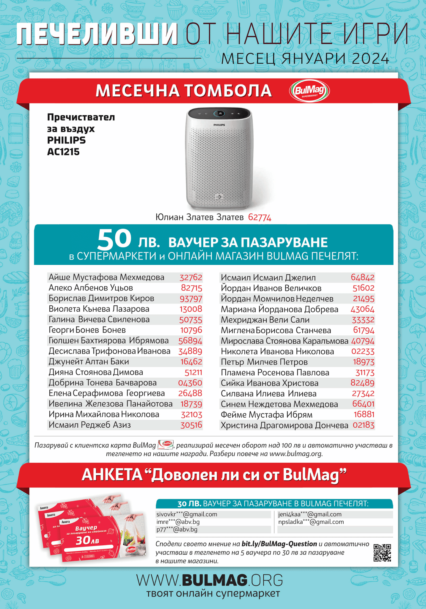 Печеливши от игрите на верига супермаркети BulMag
