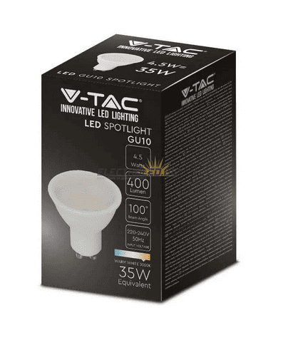 Led Крушка V-TAC 4.5w GU10  пласт.4000k