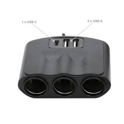 Троен разклонител за запалка USBx2 12/24V