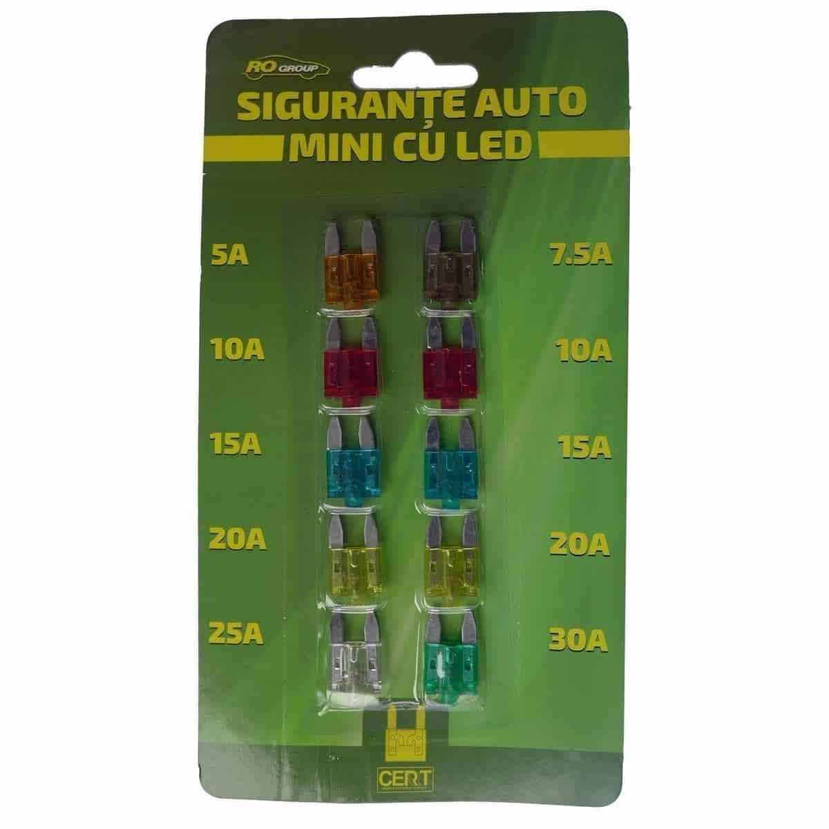 К-т предпазители мини с Led 10бр