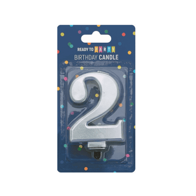 Свещ за рожден ден-2-сребро-8см-1бр