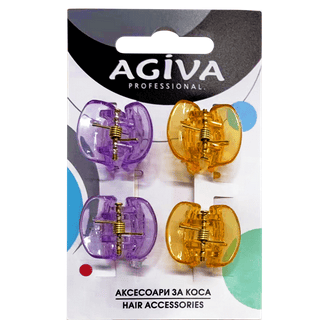 Мини щипка Agiva Pro 2см беж/зелен 4бр 