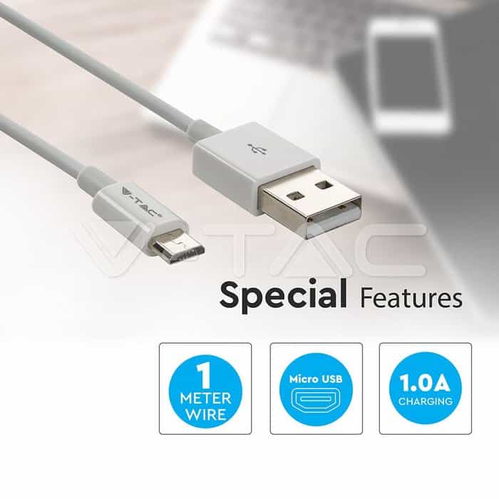 Микро USB Кабел Бял Серия "Silver" 1 м.