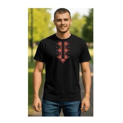 Черна тениска с шевица на духа XL