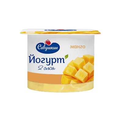 Йогурт двуслоен манго 2% 120гр Савушкин