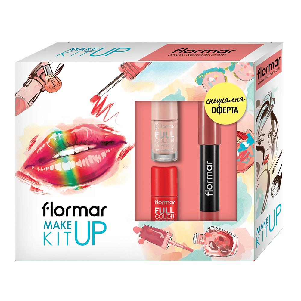 К-т Flormar червило + 2бр лак orange/nude