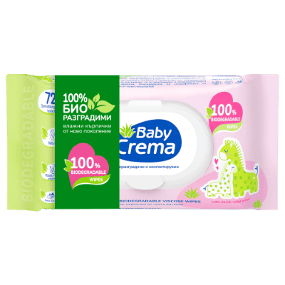 Влажни кърпи биораз.Baby crema Алое 72бр