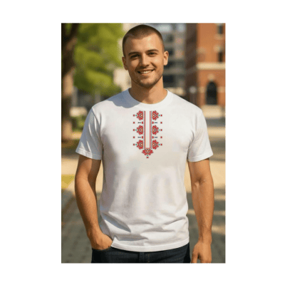 Бяла тениска с шевица на духа 3XL