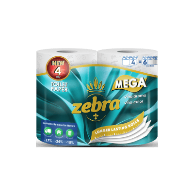 Тоалетна хартия Zebra Mega White 4 броя