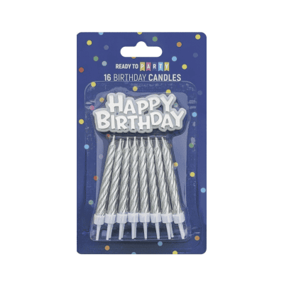 Свещи за рожден ден-сребро-6см-16бр