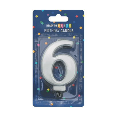 Свещ за рожден ден-6-сребро-8см-1бр