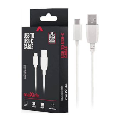 Кабел maxlife usb- usb-c 3a 1м бял