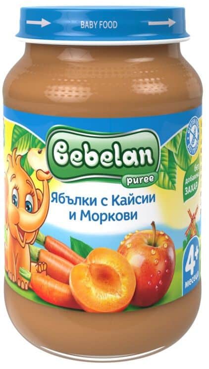 Пюре Bebelan Ябълки/Кайсии/М-ви 4м 190гр