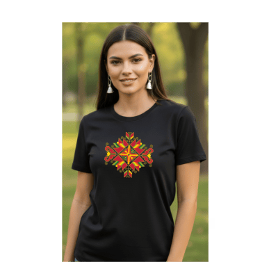 Черна тениска с шевица плодородие XS