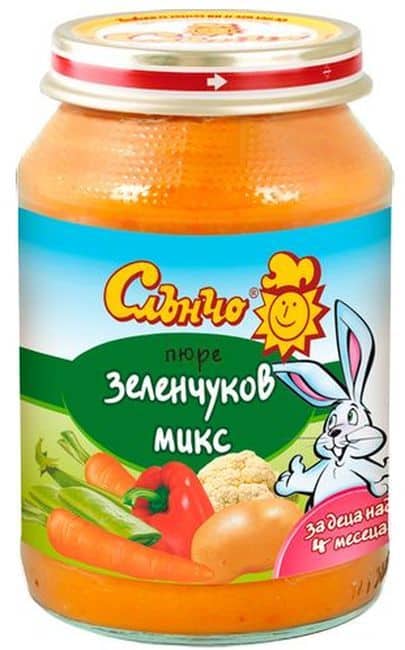 Зел. пюре Слънчо Зеленчуков микс 4+ 190 гр