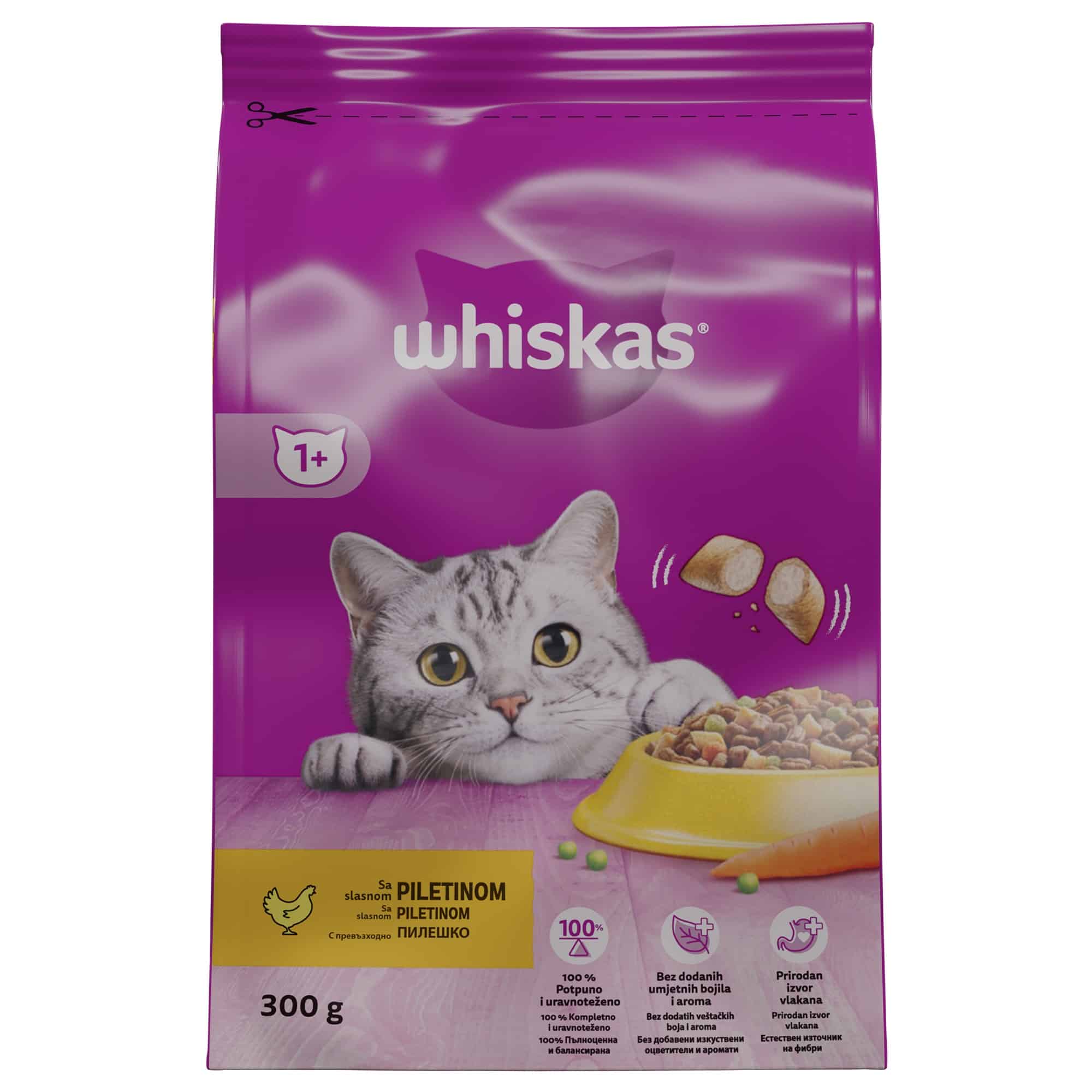 Храна Whiskas с пилешко и зеленчуци 300 гр. 