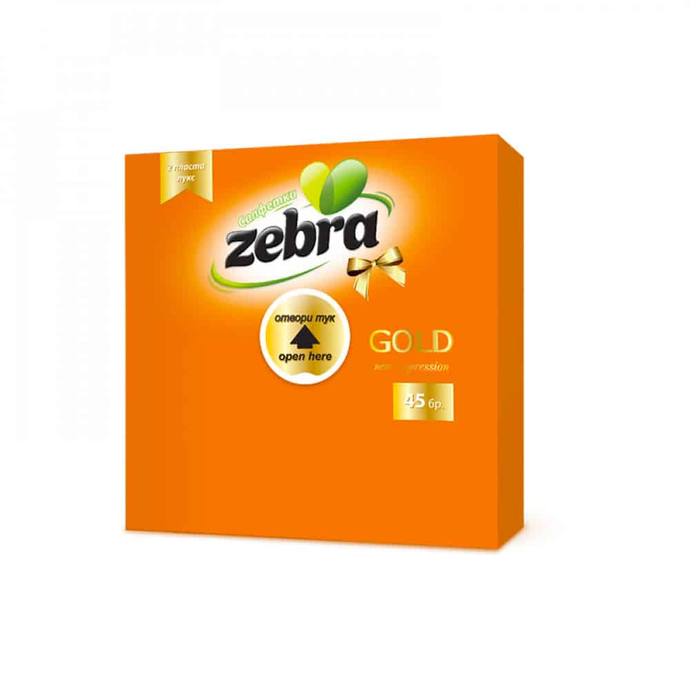 Салфетки Zebra Gold двупл. оранжеви 45 бр