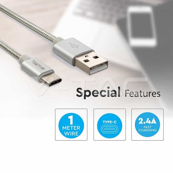 Тип C USB Кабел Сребрист "Platinum" 1метър