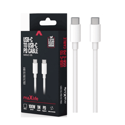 Кабел maxlife usb-c - usb-c 1м 100w бял