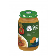 Пюре Gerber Organic Пълнозърнести спагети с телешко месо 250 гр