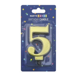Свещ за цифра 5 злато 8см 