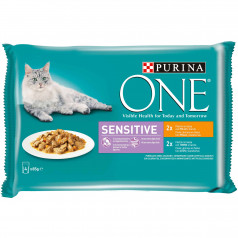 Храна за котки Purina ONE Sensitive пиле и тон, 4х85 гр.