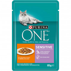 Храна за котки Purina ONE Sensitive пиле и моркови 85 гр.